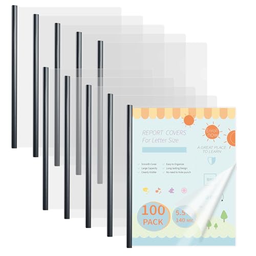 Image of Binditek Clear Report Covers with Sliding Bars, 70 Sheet Capacity, 100 Pack | Clear Report Covers for A4 and Letter Size, 9mm Binding Bars, 5.5 Mil Thick, for Resumes, Presentations, School and Business