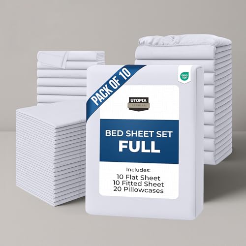 Image of Utopia Bedding Full Size Sheet Set - Bulk Pack of 10 Bed Sheets Set - Soft Brushed Microfiber - Deep Pockets - Shrinkage & Fade Resistant - Easy Care (White)
