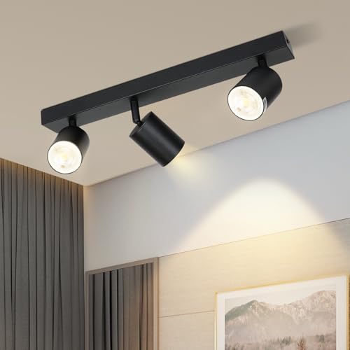 Homefire Deckenstrahler 3 Flammig Flurlampe Schwarz - GU10 Deckenlampe 350 Schwenkbar Strahler Spots Deckenleuchte Flur Lampe Decke für Küche Wohnzimmer Schlafzimmer Ohne Leuchtmittel