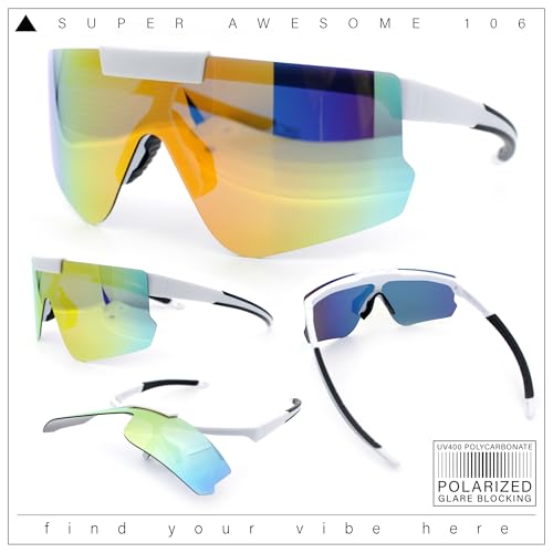 Image of SA106 Polarized Mens Flip Up Rimless Oversized Shield Plastic Sport Sunglasses
