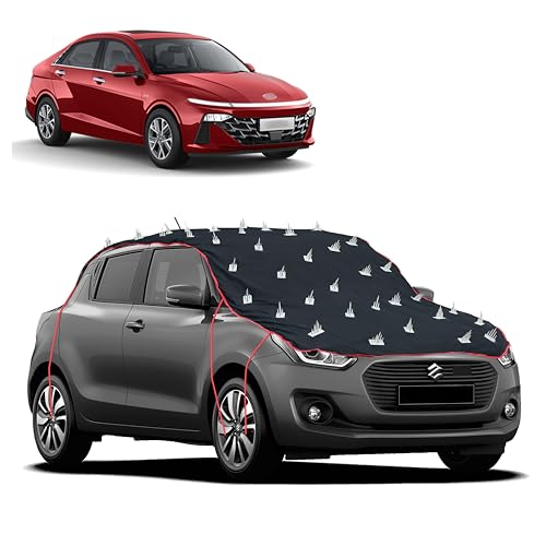 Image of Dog Protection Spike Car Cover for Verna Bonnet to Roof Easy Installation with 4 Elastic Hook Strap | Anti-Scratch Soft Cotton Inner | Complete Protection from Street Dogs & Monkeys
