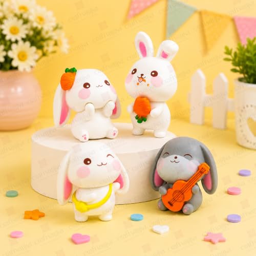 Image of CraftVatika Miniature Showpiece Birthday Gift for Girls Kids, Rabbit Bunny Showpiece Set of 4 for Home Decor Items, Car Dashboard Items, Table Decoration Items, Valentine Day Gift for Girlfriend