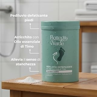 Bottega Verde - Pediluvio Defaticante, 250 g, con Olio Essenziale di Timo, Sali Rinfrescanti, Rilassanti e Rigeneranti per Piedi e Gambe