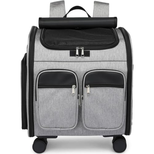 Vlwm ペットキャリー リュック ペットキャリー キャスター付き 猫 猫用 キャリー カート 犬 小型犬 大空間静音ユニバーサルホイール ペットキャリーケース 折り畳み 取り外し可能な車輪 ドライブ 旅行 通院 防災 避難用 キャリ (グレー,41*30