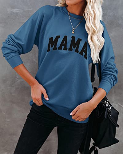 Image of Dressmine Womens Long Sleeve Mama Sweatshirts Fall Crew Neck Mom Shirts Cute Graphic Tees Pullover Hoodies