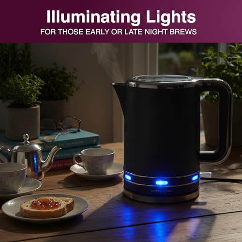 Image of Andrew James Fast Boil Electric Kettle, Large 1.7L Capacity, Cordless Quiet Kettle with Reusable Filter, Quick Boil, Modern, Stylish, Practical, Lumiglo 3000W (Black) (Black)