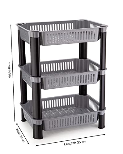 Image of AEXONIZ Plastic Rack for Kitchen Square Baskets for Kitchen Storage Rack Stand Multi-Layer Storage Organizer Trolley Onion Potato Rack for Kitchen,Vegetable Storage Rack(3 Layer, Grey)