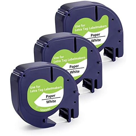 3X Comaptible for DYMO Letratag Paper White Tape 91200 S0721510 12mm x 4m for DYMO LetraTag LT-100H, LT-100T, LT-110T, QX 50 Label Makers, Black on White Cover