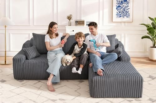 Image of HABUTWAY 94'' Cloud Sectional Couch, Boneless Sofa with Deep Seat, Modular Comfy L-Shape Couch with Chaise for Living Room Bedroom, No Assembly Required(Grey,Right Facing Chaise)