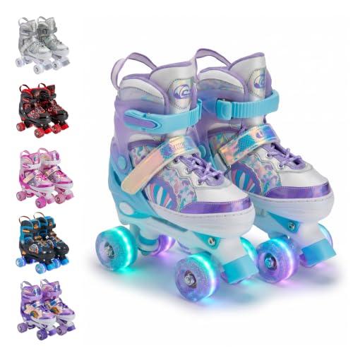Image of Chicago Skates Glitzy Kids Roller Skates Sea Shell - Adjustable Roller Skates Girls Boys, Light-Up Wheels, Durable Beginner Quad Skates, Front Stopper,Comfortable,Smooth Rolling, Indoor Outdoor,Age 3+