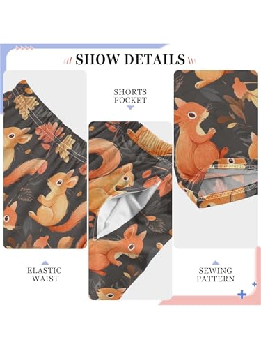 ZZKKO Orange Fall Squirrels Leaves Boys Pants for Kids Jogger Pants with Pockets S4