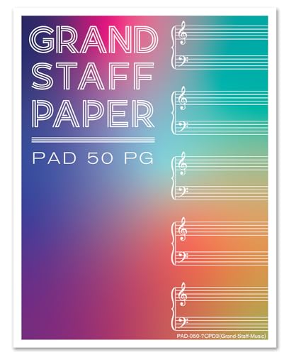 BookFactory Grand Staff Music Notepad/Piano Composition Manuscript Pad Journal/Grand Staff Music Log Pad - 50 Pages, 8.5'' x 11'', Notepad Format, 3 Hole Punched (Made in USA)