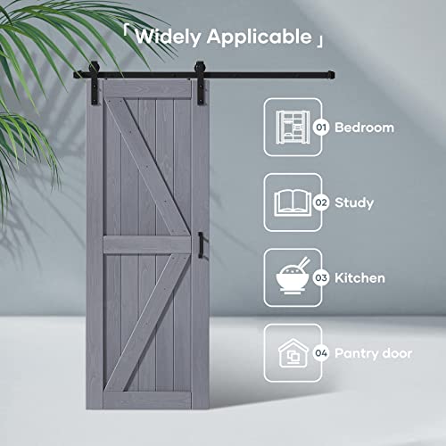 Image of FREDBECK 30x84 Barn Door Solid Wood with Hardware Included,K-Frame,Grey