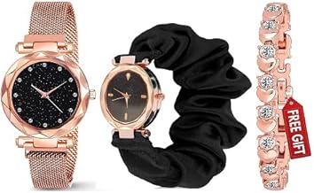Taulix Analog Black Color Flowered White Dial Watch and Bracelet for Womens and Girls Combo Watches for Women and Girl Pack of 3