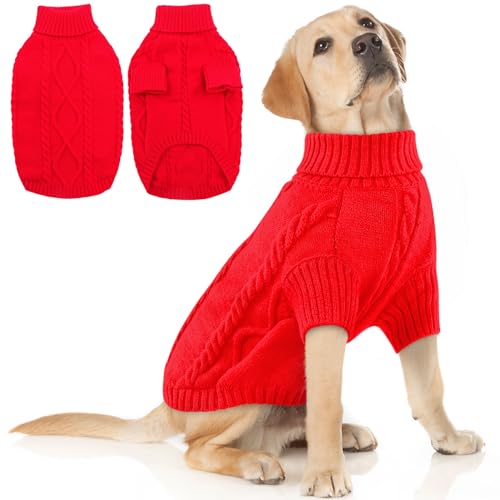 Image of Queenmore XXL Dog Sweater,Classic Knit Big Dog Christmas Sweater Turtleneck