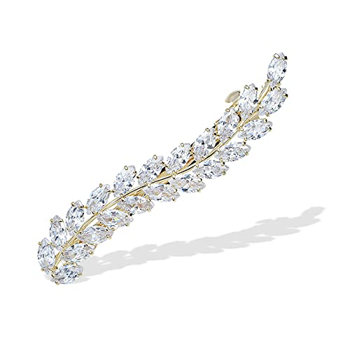 Barrette à cheveux feuille en cristal doré bijou de tête mariage haute finition pour femme