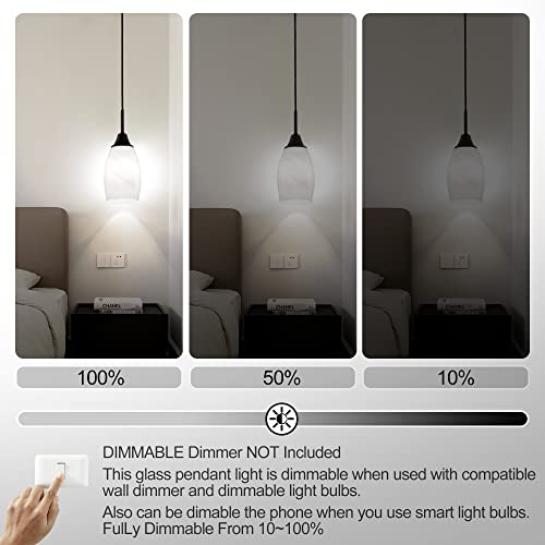 Viinew Mini Glass Pendant Light,With Handblown White Art Glass Shade Adjustable Cord Modern Hanging Pendant Light For Kitchen Island,Dining Room,Living,Foyer, Hallway, Entry, Flat Black Finish 3 Pack #TOP7