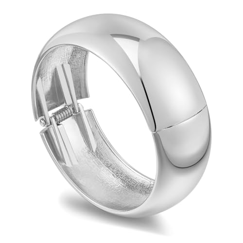 HolidayQbee Bracelet Argenté Épais Femme, Jonc Rond Rigide, Antidécoloration, Confortable À Porter, Bijou Élégant Pour Anniversaire Et Soirée