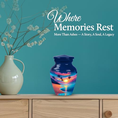 Image of Beach Urn - Cremation Urn for Mom & Dad - 3 Inch - Pack of 4 - Decorative Urns for Human Ash - Urns for Ashes for Men & Women - Memorial Keepsakes for Human