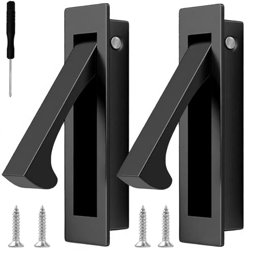 Herraje para puerta corrediza tipo bolsillo, juego 2 piezas, tirador empotrado con montaje oculto, acero inoxidable 304, para puertas corredizas, puertas plegables (3 pulgadas), color negro