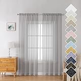 Lecloud Doris Faux Linen Silver Grey Sheer Curtains 84 Inches Long 2 Panels, Balance Light & Privacy Texture Gray Curtain Dual Rod Pockets, Window Treatment Living Room Bedroom Panel , 2X40X84''