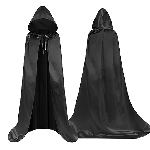 Aomig Capa Negra Con Capucha, Largo Medieval Disfraz Muerte Adulto, Halloween Para Cosplay de Bruja Vampiro Mago, Disfraz Mujer Hombre Para Carnaval Fiesta | Ya disponible en tu tienda friki favorita! En mundofriki.es!