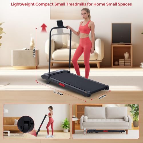 MCRG Walking Pad with Incline, Portable Treadmill with Handle Bar for Home, 3.0HP Electric Home Walking pad Treadmill, 0.6-7.6MPH Mini Under Desk Treadmills for Exercising with Handles Incline, 350LBS