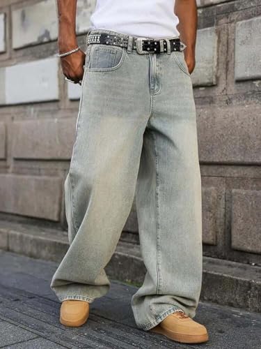 Image of KOTTY Baggy-Fit Denim: Men Zip Fly Washed Cotton Spandex Lightweight Durable Everyday Streetwear Baggy Fit Jeans