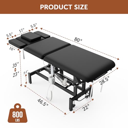 Image of Dolonm 2 Motors Electric Massage Table, Hydraulic Electric Lift Adjustable Waist and Height Lifting Functions for Treatment, Physical Therapy, Spinal Massage, Facial Spa, Waxing, Tattooing - Black