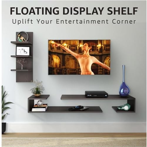 Image of Wooden Wall Mounted U Shape TV Unit Wall Shelf for Living Room /Engineered Wood TV Entertainment Unit Set Top Box Stand /TV Cabinet (Wenge)