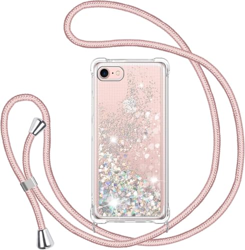 Glitter Liquide Collier Coque pour iPhone 7/8/SE 2020, Glitter Silicone Paillette Étui Protection TPU Bumper Flowing Liquide Housse, Bling Transparent Case...