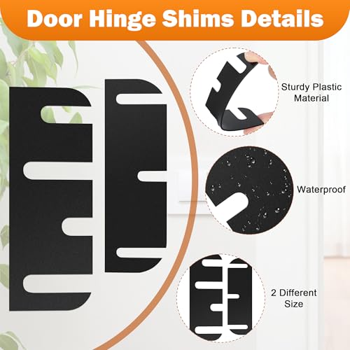 Image of 16 Pack Door Hinge Shims for Door Hinge Repair Kit, COITEK 8 Pcs 3.5 Inch & 8 Pcs 4 Inch Plastic Shims Stock for Doors, Cabinets Hinge Repair, 0.04 Inch Thickness (Black)