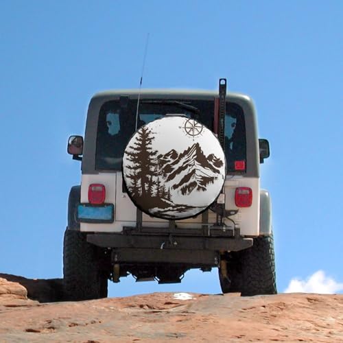 Image of Camper Spare Tire Cover 13 Inch Mountains with A Compass Polyester Universal Spare Wheel Tire Cover Wheel Covers Wildlife Compass Universal Fit for Trailers SUV Truck Camper Travel