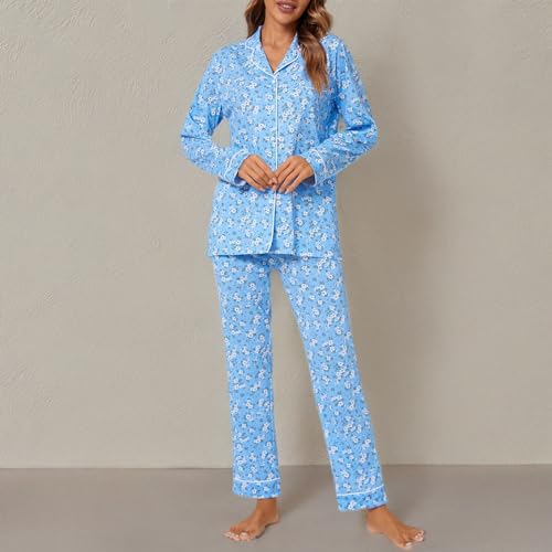 Image of Tugege Pajamas Set Long Sleeve Sleepwear Womens Button Down Nightwear Pj Sets