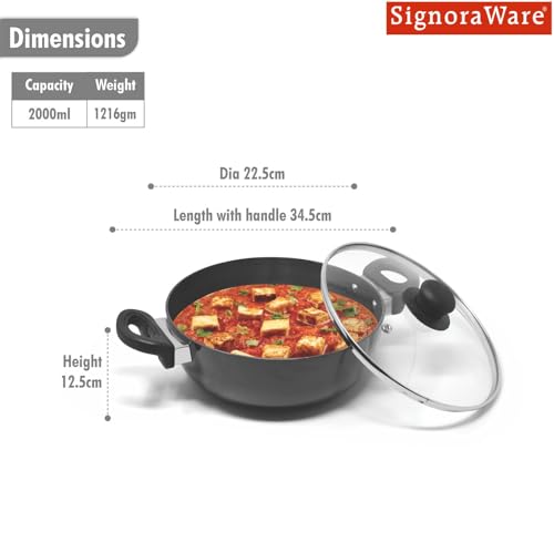 Image of Signoraware Opulent Non Stick Kadhai 22cm | Non-Stick Coating Allows Oil Saving | Heat-Resistant Grip | Gas & Induction Compatible | Perfect for Deep Frying, Sauteing & Stir-Frying (2 LTR | Steel)