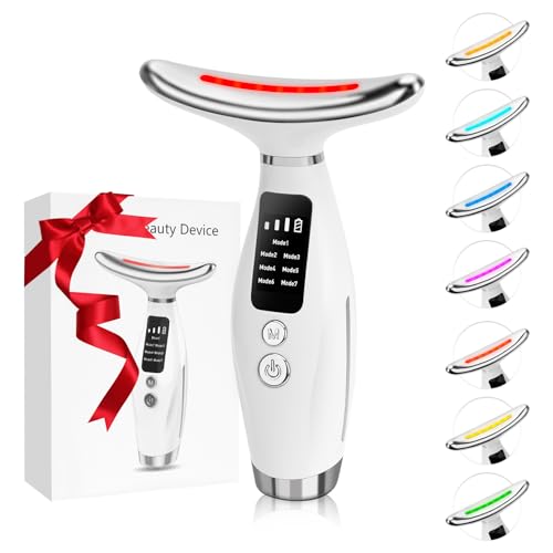Hossom Masajeador Facial Eléctrico Cara Antiarrugas, Masajeador para Cara y Cuello Reductor de Papada Rejuvenecedor Facial, Aparatos Faciales 7 Colors LED - CalefaccióN a 45℃ EMS Lifting 3 Frecuencias