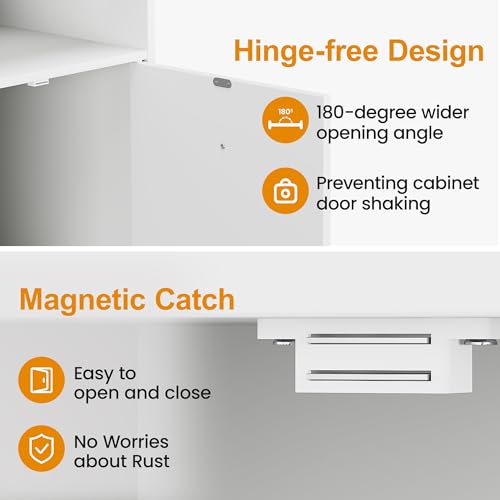 RoyalCraft White Nightstand with Storage Shelf and Door, Faux Two-Drawer Design Side Table, Modern Night Stand for Bedroom Dorm, Wood End Table for Small Spaces by RoyalCraft - Image 6