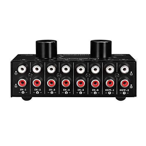 Festnight 6-In-2-Out Audio Switcher Distributore splitter box selettore segnale audio bidirezionale con ingressi e uscite RCA