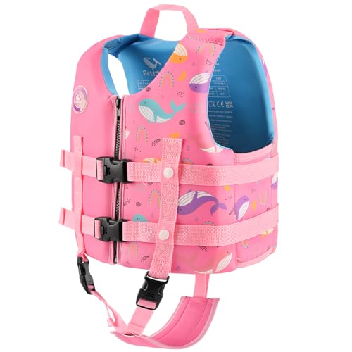 Pottwal Swim Vest for Kids - Swim Jacket for 1-2 Years (24-33LBS) - Buoyancy Aid Made of Neoprene & EPE - with Adjustable Crotch Strap Light Pink Medi