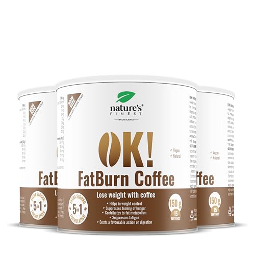 Nature's Finest OK! Fatburn Coffee, Instant Kaffee Pulver mit L-Carnitin, Guarana und Holunder - Idealer Abnehmen Kaffee und Natürlicher Energy Drink, Veganer Kaffee, Glutenfrei - 450 g