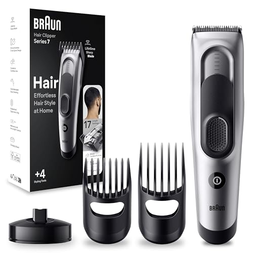 Braun Tondeuse À Cheveux Pour Hommes, Series 7, Tondeuse Pour Coupe De Cheveux À La Maison, Avec 2 Outils De Coiffage, Avec 17 Réglages De Longueurs, HC7390