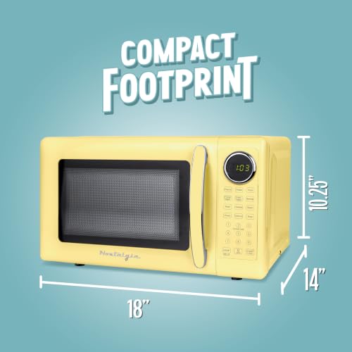 Image of Nostalgia Modern Retro Compact Countertop Microwave Oven - 0.7 Cu. Ft. - 700-Watts with LED Digital Display - Child Lock - Easy Clean Interior - Yellow