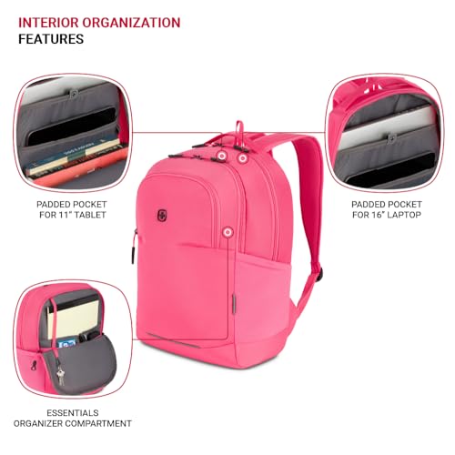 SwissGear Orientation Laptop Backpack, Pink, 17"x12"x7" image 5