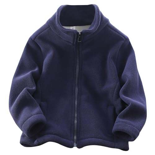 RNTOP Toddler Baby Fleece Jacket Boys Girls Full Zip Fleece Jacket Kids Long Sleeve Coat with Pockets (Navy, 7-9 Years)