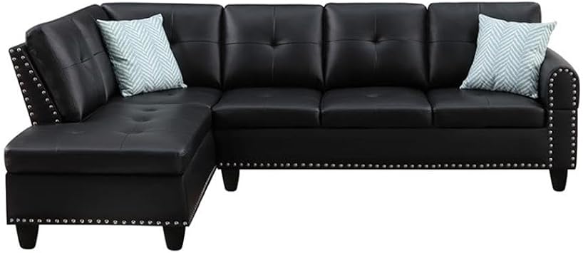 Devion Furniture Transitional PU Faux Leather Sectional Sofa with Lift-top Storage Ottoman, for Living Room in Black Finish