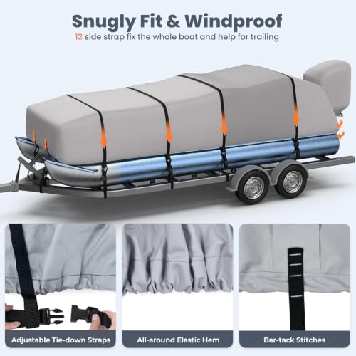 Image of RVMasking Pontoon Boat Cover, 1400D Reinforced, Motor Cover, 21-24ft, Gray
