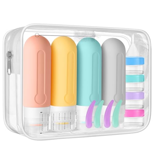 Image of DEPOZA 18 Pack Travel Size Toiletry Containers Sets, BPA Free Silicone Travel Bottles with Leak Proof Caps, TSA Approved for Shampoo, Conditioner, Lotion, Soap and Essential Accessories (Spring)