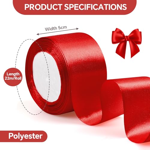 Red Satin Ribbon 5cm x 22m –ihaspoko Gift Ribbon for Bows, Crafts, Wedding Decor & Party Themes​