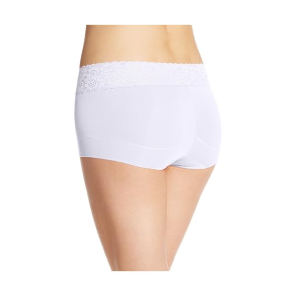 Maidenform Women's Dream Cotton with Lace Boyshort, White, 6