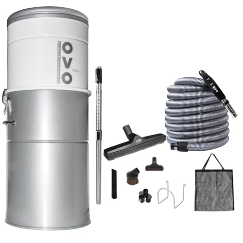 OVO Heavy Duty Powerful Central Vacuum System, Hybrid Filtration (with or Without Disposable Bags) 35L or 9.25Gal, 750 Airwatts with 35ft Deluxe Accessory kit Included